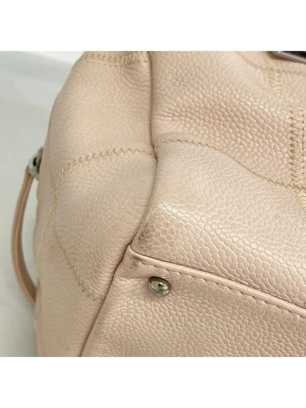 Chanel Handbag Choco Bar Caviar Leather Baby Pink Silver